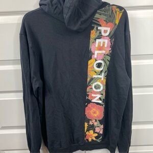 Peloton Zip Up Hoodie Hibiscus Floral Hawaiian Design Large Black Unisex